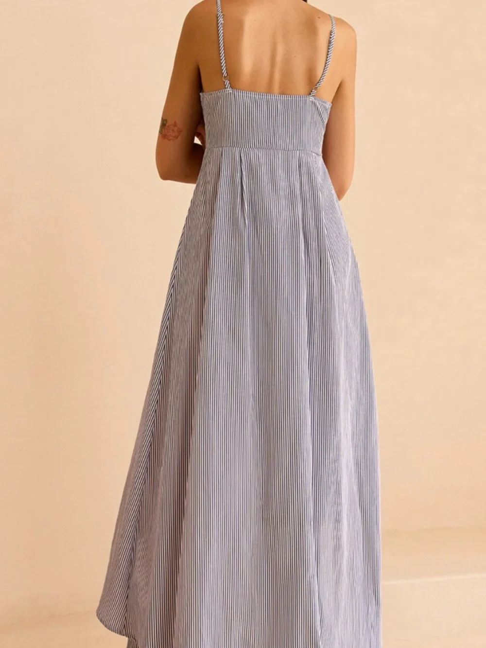 Commense Blue & White Pinstripe Wide-Leg Jumpsuit Set - Picture 5 of 5